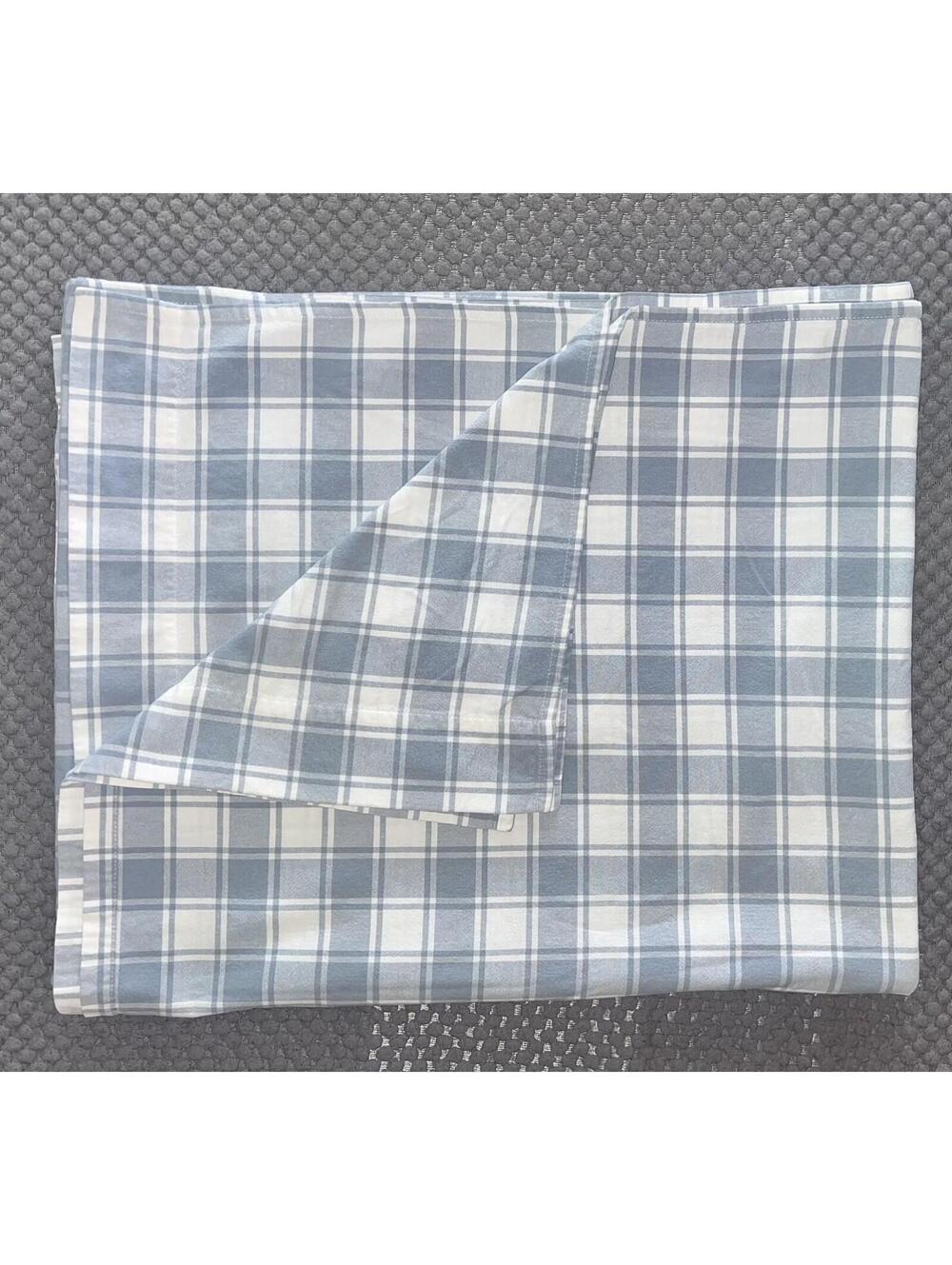 L.L.Bean Full Sheet Flannel Plaid Blue White GREAT Condition